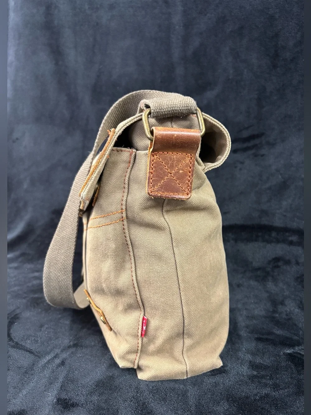 AUGUR Canvas Leather Crossbody Messenger Bag Khaki Brown Boho Utility